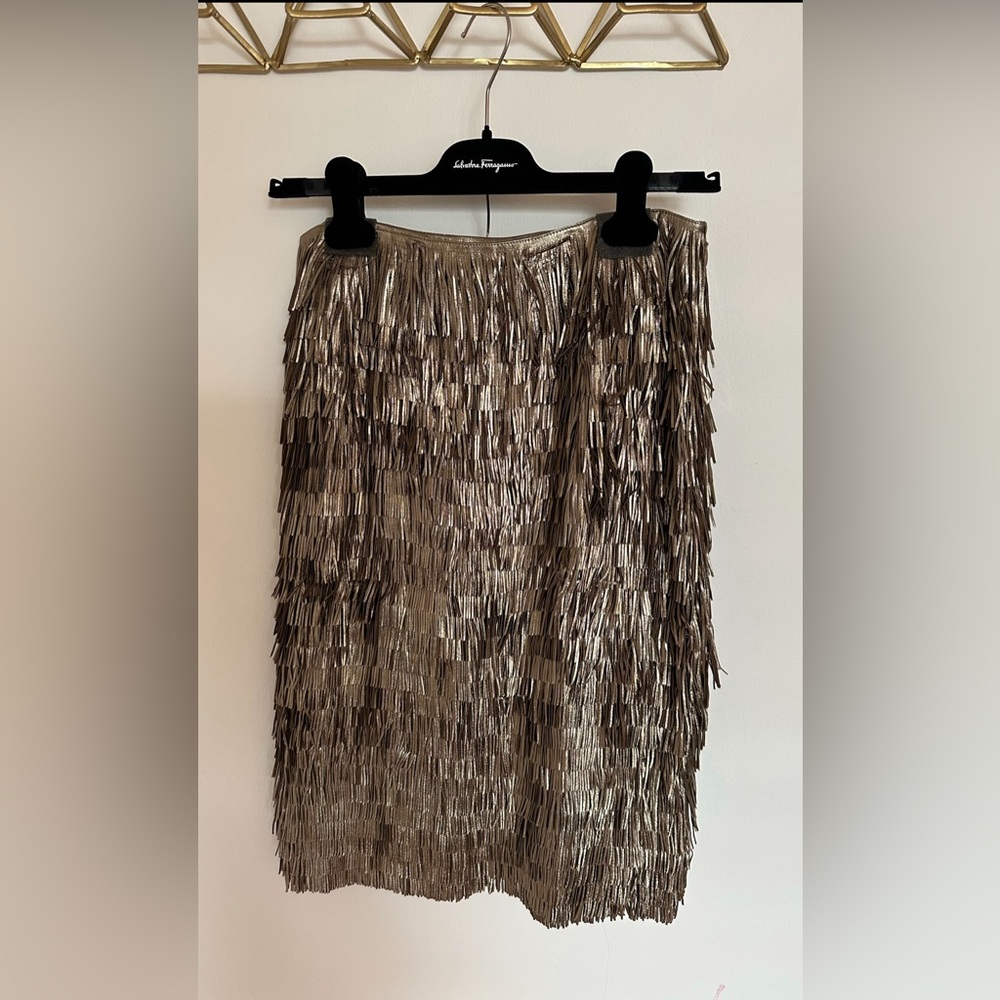 Salvatore Ferragamo Leather Fringe Skirt Size 40